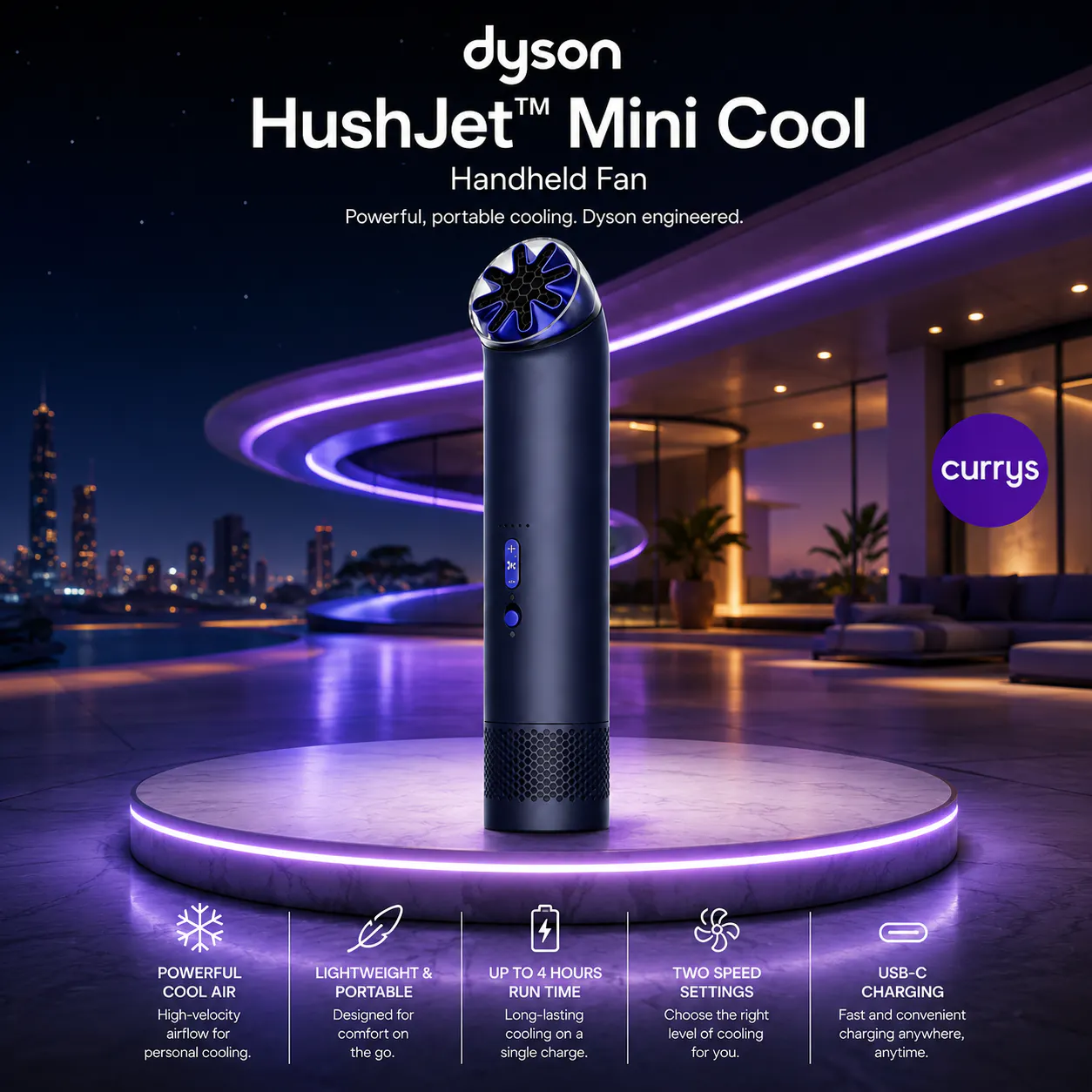 DYSON HUSHJET MINI COOL HANDHELD FAN - COBALT BLUE