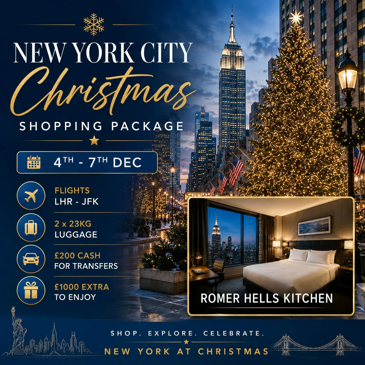 NEW YORK CITY CHRISTMAS SHOPPING PACKAGE  FOR TWO + £1,000