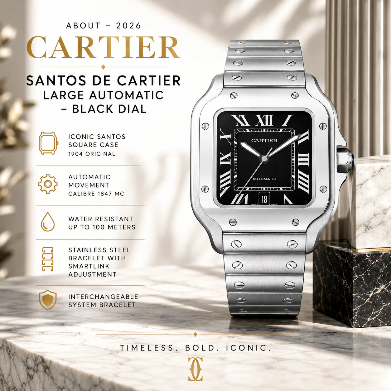 NEW 2026 CARTIER SANTOS DE CARTIER LARGE AUTOMATIC – BLACK DIAL