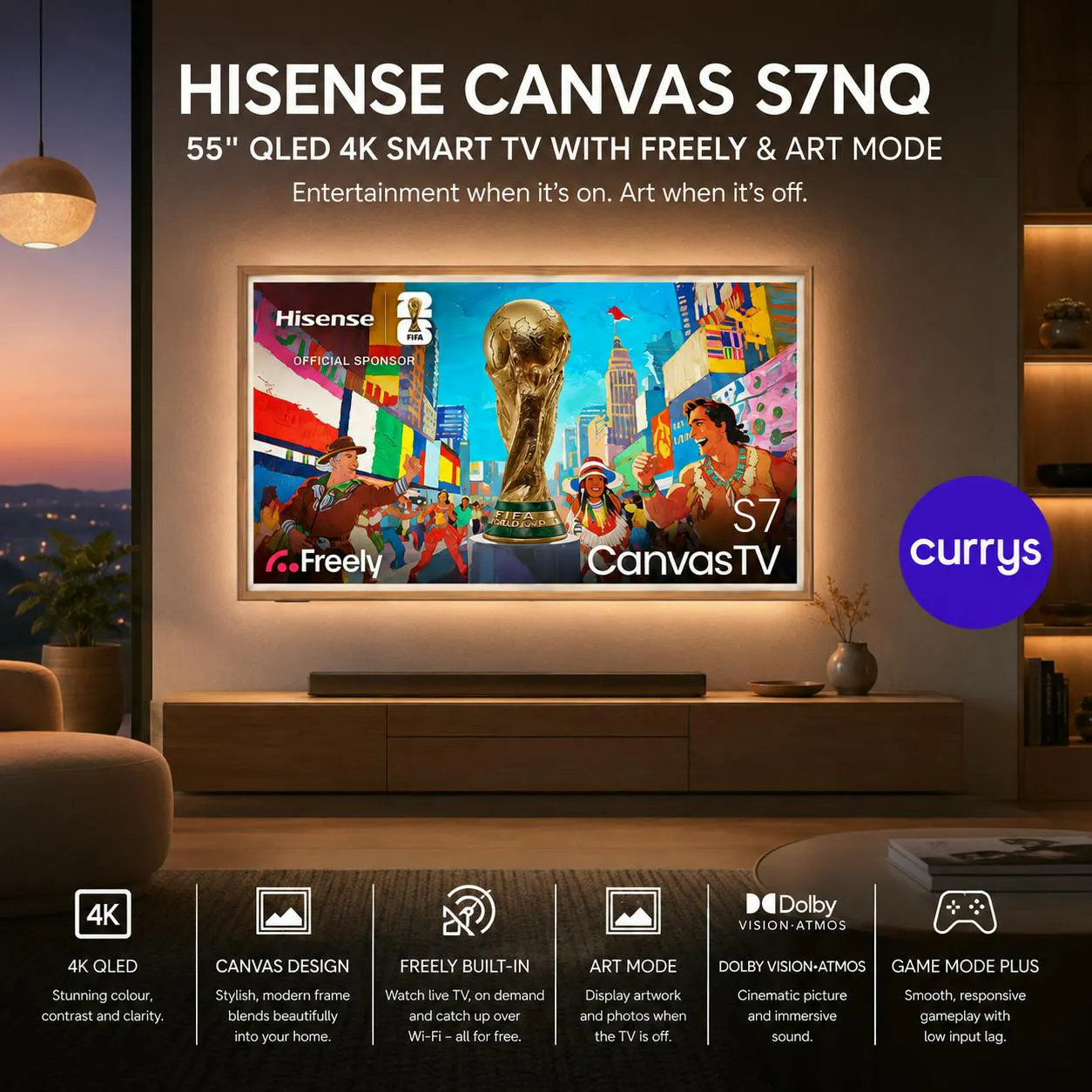 HISENSE CANVAS S7NQ 55" QLED 4K SMART TV – ART MODE, FREELY & 144 HZ GAMING