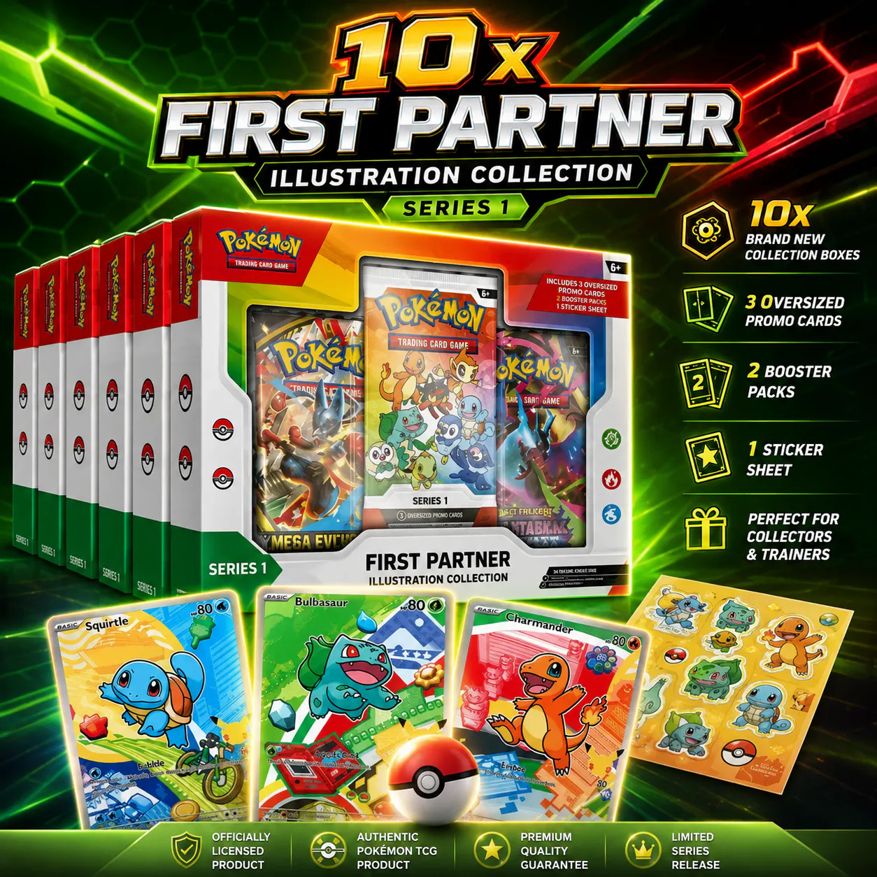 10 X BRAND NEW POKÉMON TCG: FIRST PARTNER ILLUSTRATION COLLECTION—SERIES 1 BOXES