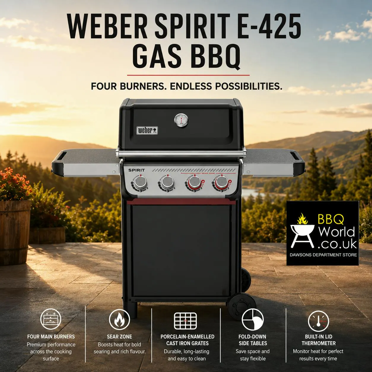 NEW WEBER SPIRIT E-425 PLANCHA GAS BBQ + COVER