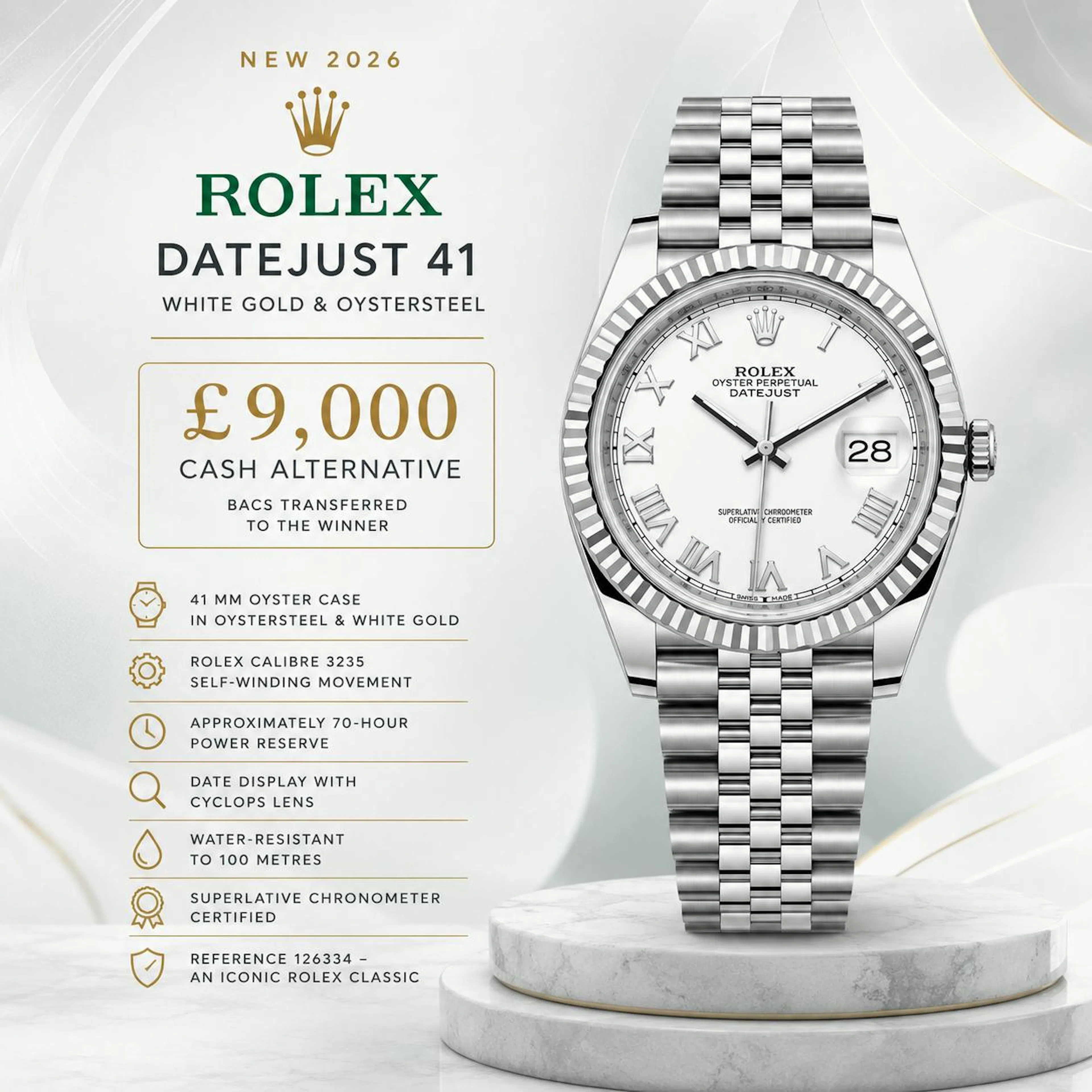 Christopher Turner - NEW 2026 ROLEX DATEJUST 41 WHITE GOLD & OYSTERSTEEL OR £9,000