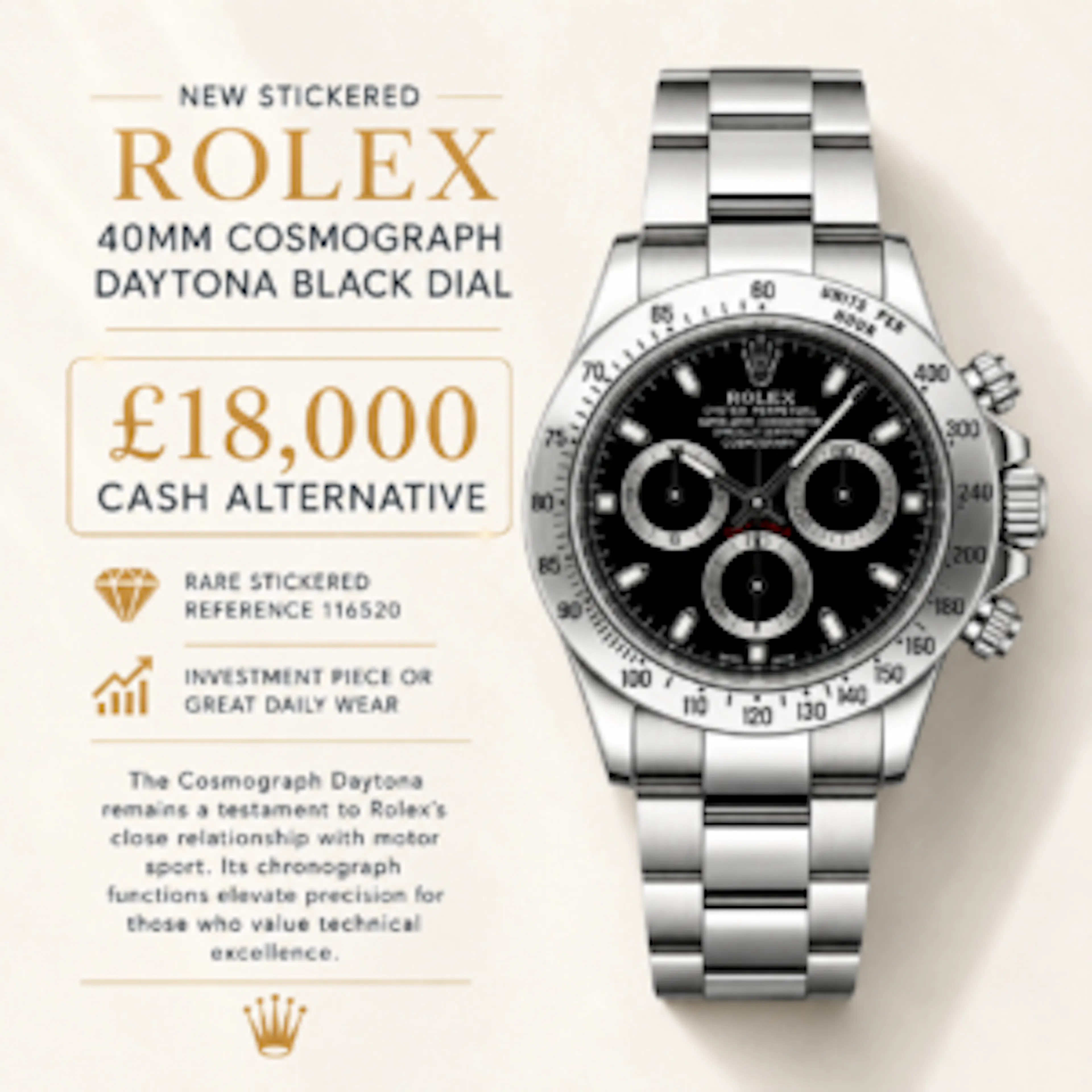 NEW STICKERED ROLEX 40MM COSMOGRAPH DAYTONA OR £18,000