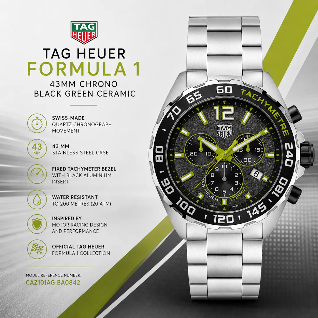 TAG HEUER F1 43MM CHRONO BLACK GREEN CERAMIC