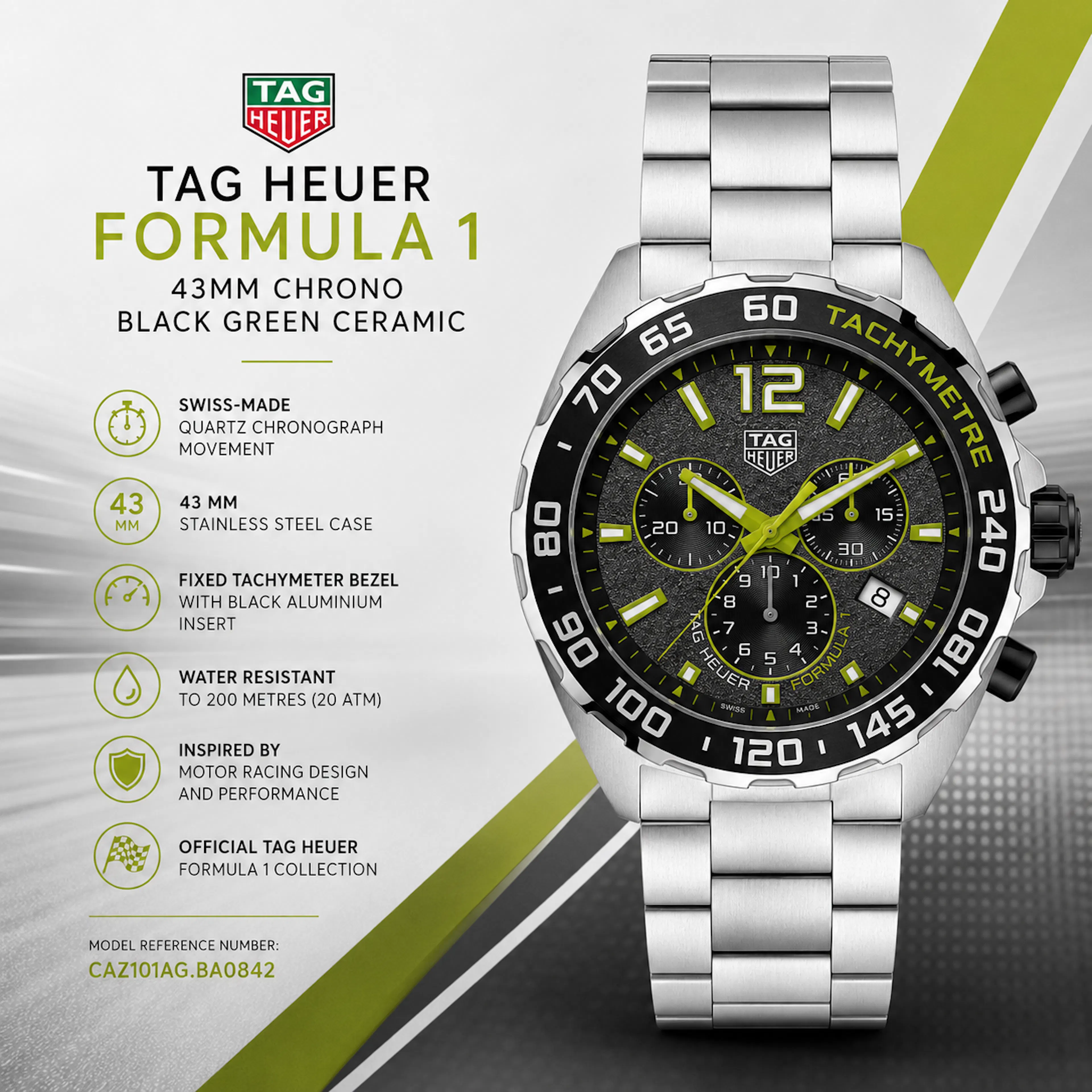 TAG HEUER F1 43MM CHRONO BLACK GREEN CERAMIC
